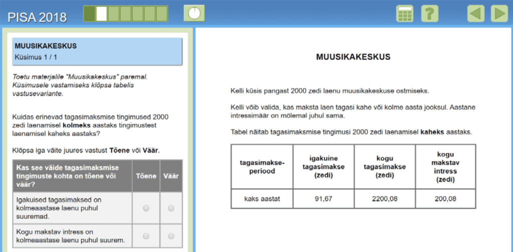 Näidisküsimus PISA 2018 testist.