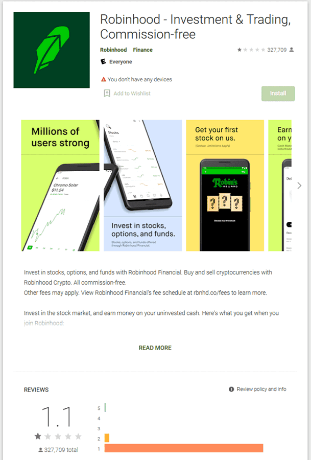Robinhood tagasiside Google Play