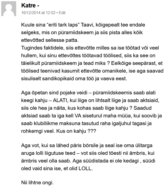 Petuskeemi ohver seletamas, mis on püramiidskeem.